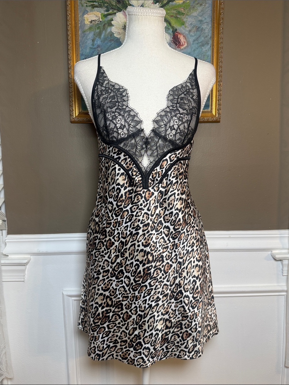 Victoria’s Secret Leopard Lace Chemise Slip Dress Small Y2K Lingerie